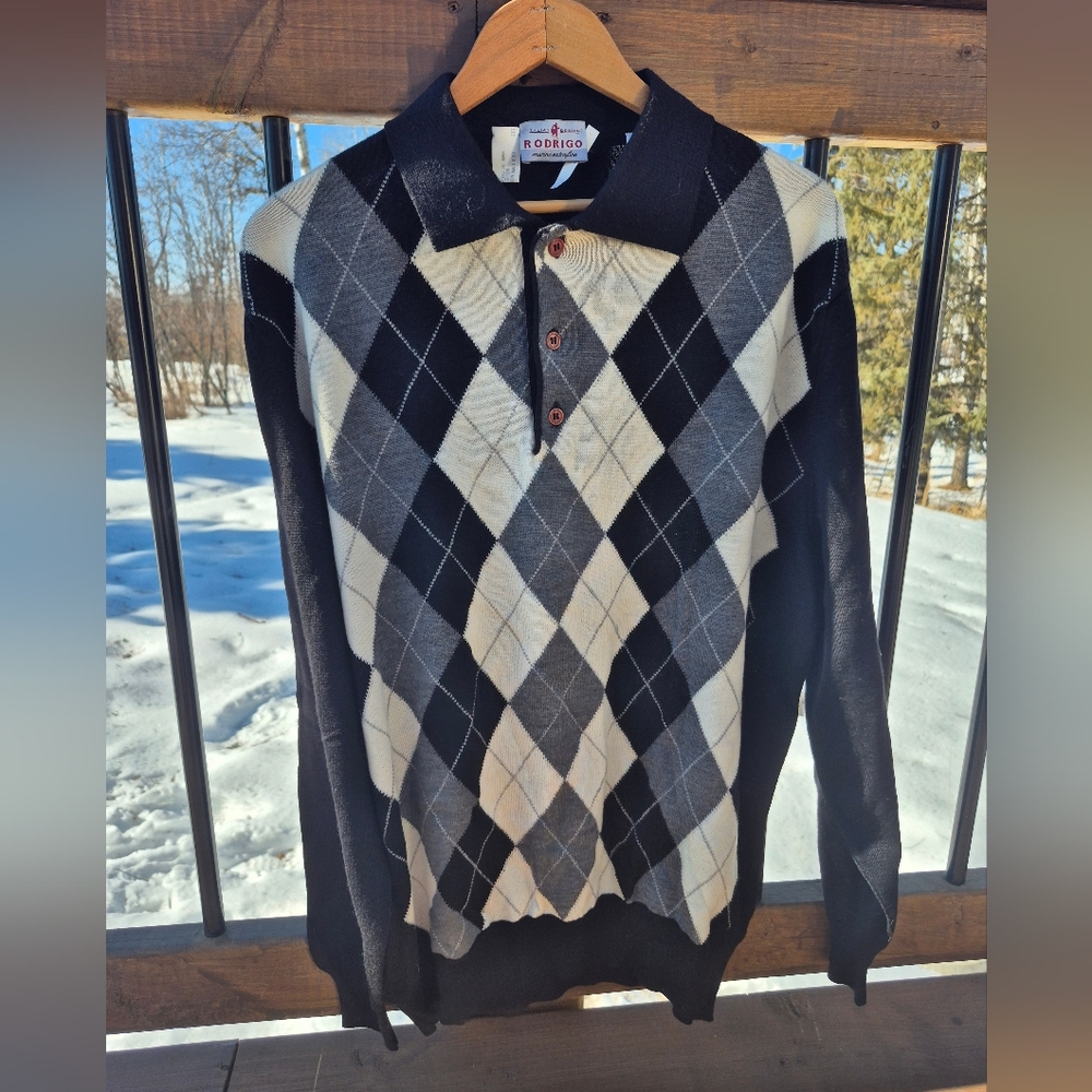 Vintage Argyle 100% Merino Extrafine Wool Sweater Large